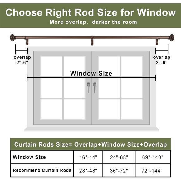 Vimayta Adjustable Curtain Rod 36-72" Matte Brown, 1" Heavy Duty Window Rod - Picture 2 of 6